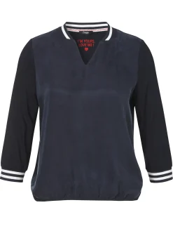 3/4-Arm Blusenshirt mit seidiger Front und Gummizugbund