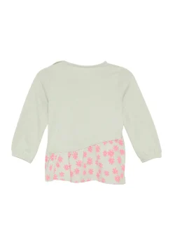 Ausgestelltes Langarmshirt mit gemusterter Blende