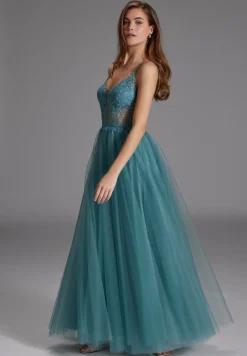Ausgestelltes Tüllkleid mit Spitzenstickerei