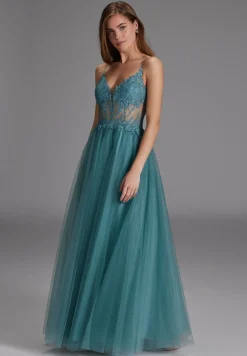 Ausgestelltes Tüllkleid mit Spitzenstickerei