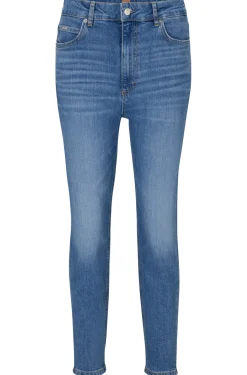 Blaue Cropped-Jeans aus bequemem Stretch-Denim mit hohem Bund