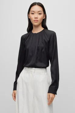 Bluse aus Elastischem Crêpe De Chine mit gerafftem Ausschnitt