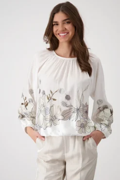 Bluse mit Blumen-Applikation