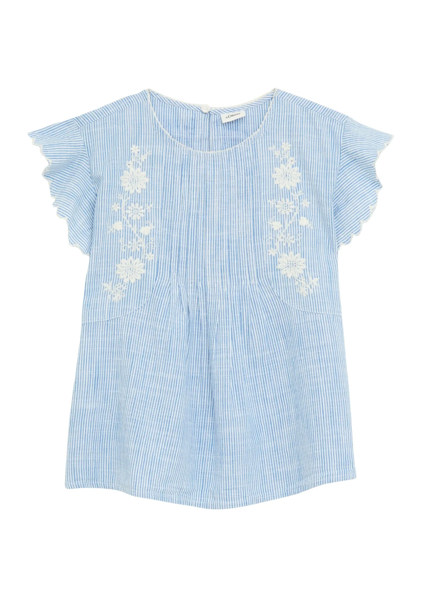 Blusenshirt aus Baumwolle mit Streifenmuster und Stickereien