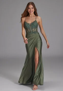 Bodycon Kleid mit Spitzenstickerei und Beinschlitz