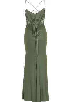 Bodycon Kleid mit Spitzenstickerei und Beinschlitz