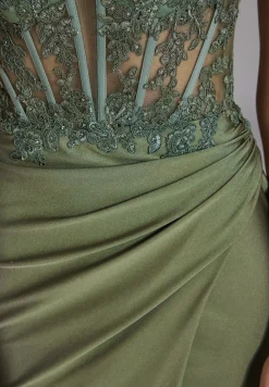Bodycon Kleid mit Spitzenstickerei und Beinschlitz