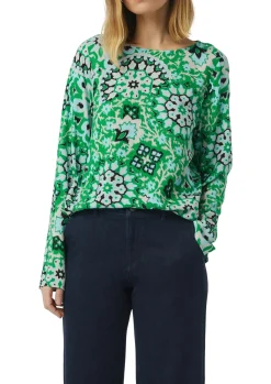 Feine Bluse mit seitlich geschlitztem Saum und abstraktem All-Over-Muster