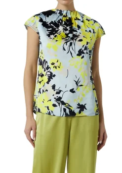 Gemusterte Satin-Bluse mit Raffung