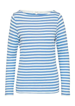 Geringeltes Langarmshirt aus Flammgarn mit U-Boot-Ausschnitt
