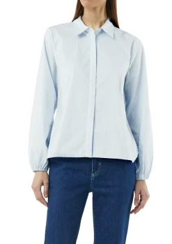 Gestreifte Hemdbluse mit voluminösem Ärmelsaum