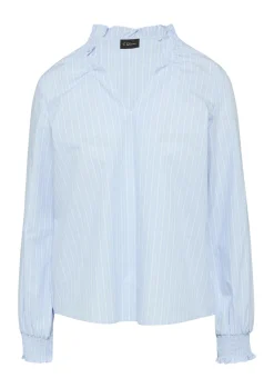 Gestreifte Popline-Bluse mit Gummizug am Ausschnitt