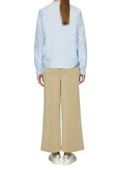 Gestreifte Popline-Bluse mit Gummizug am Ausschnitt