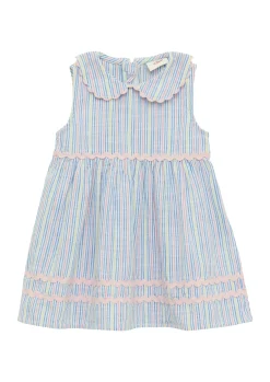 Gestreiftes Kleid in Leinenoptik mit Bubikragen