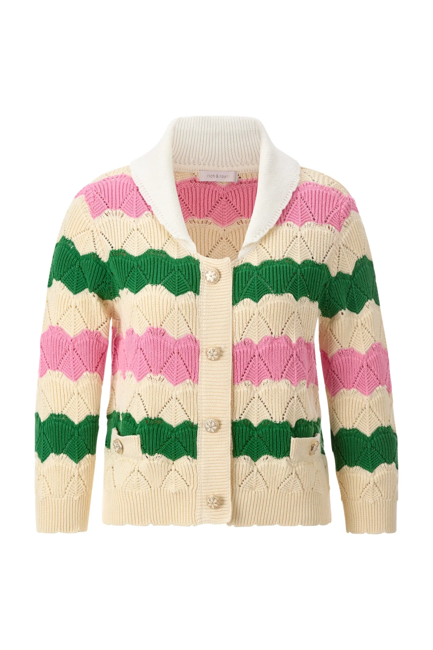 Gestreifte Strickjacke mit weißem Kragen