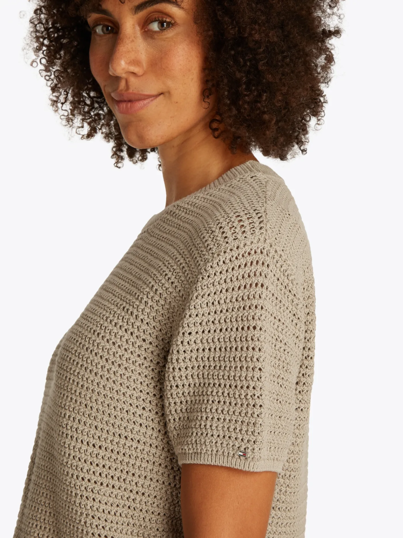 Gestrickter Rundhalspullover Kurzarm
