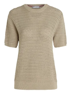 Gestrickter Rundhalspullover Kurzarm