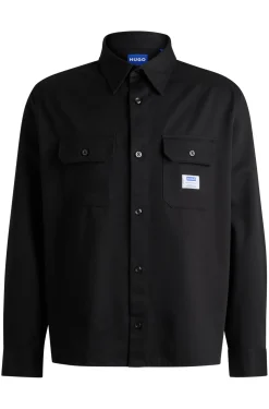 Hemd aus Baumwoll-Twill mit Logo-Label