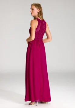 Hochgeschlossenes Chiffonkleid mit Stickerei