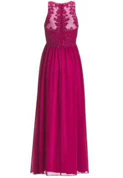 Hochgeschlossenes Chiffonkleid mit Stickerei