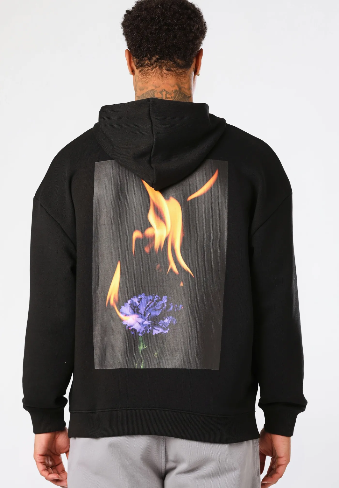 Hoodie aus Baumwoll-Mix mit floralem Flammen-Artwork