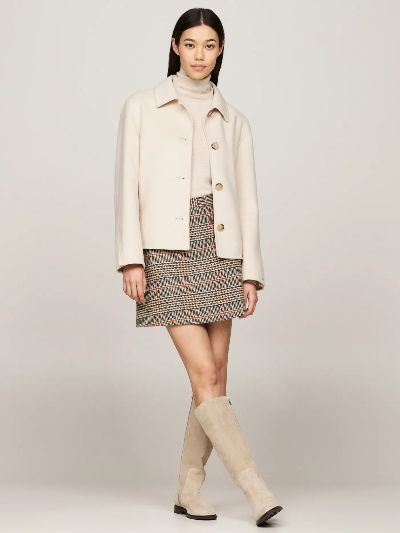 Karierter Tweed-Minirock mit Wolle