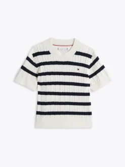 Kurzarm-Pullover mit Mini-Zopfmuster