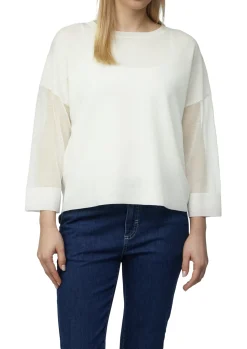 Leichtes Feinstrickshirt mit transparenten Ärmeln