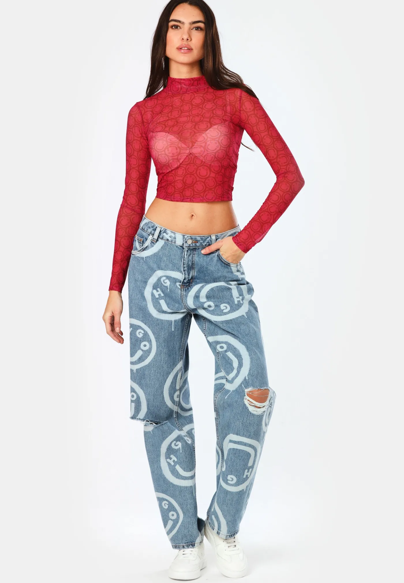 Longsleeve aus Mesh mit saisonalem Print
