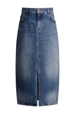 Midirock aus Denim mit Schlitz vorn