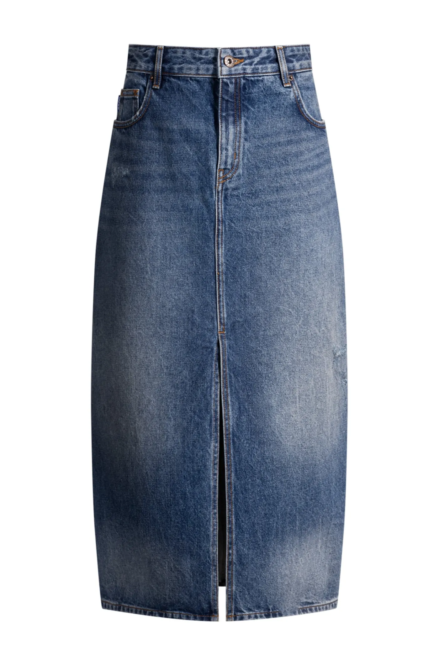 Midirock aus Denim mit Schlitz vorn