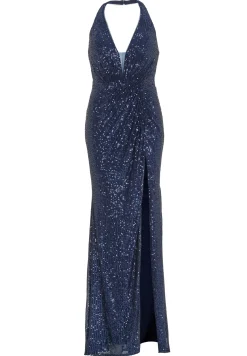 Neckholder Paillettenkleid mit Beinschlitz