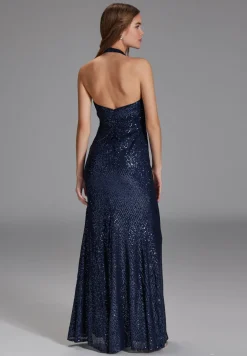 Neckholder Paillettenkleid mit Beinschlitz