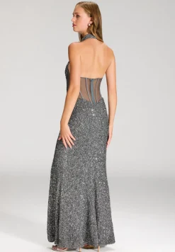 Neckholder Paillettenkleid mit Beinschlitz