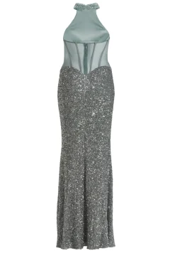 Neckholder Paillettenkleid mit Beinschlitz