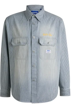 Oversized Hemd aus Denim in Washed-Optik mit Streifen-Muster