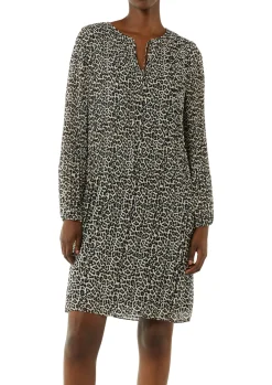 Plissiertes Chiffon-Kleid mit Leo-Print