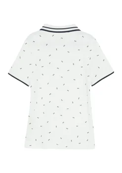 Poloshirt mit Kontrast-Details und All-over-Print