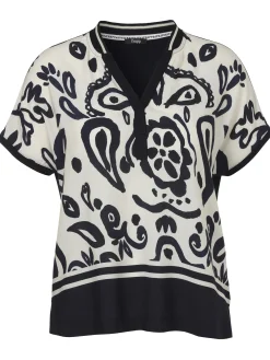 Print Blusenshirt mit einfarbigem Jerseyrücken