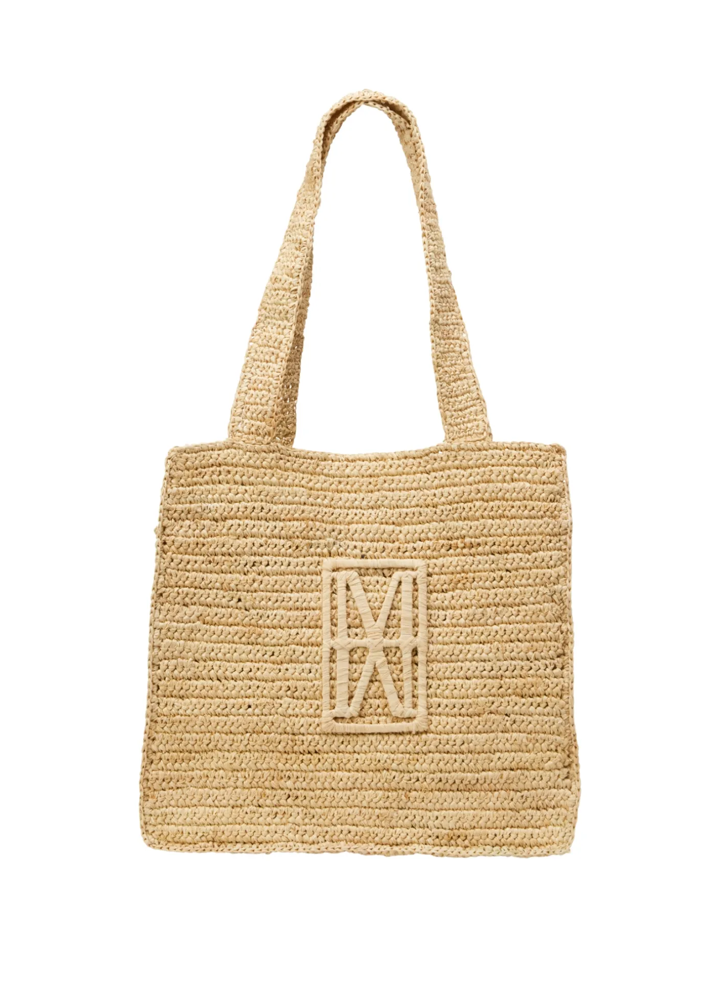 Raffia-Shopper mit gesticktem Logo