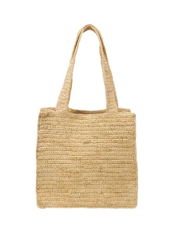 Raffia-Shopper mit gesticktem Logo
