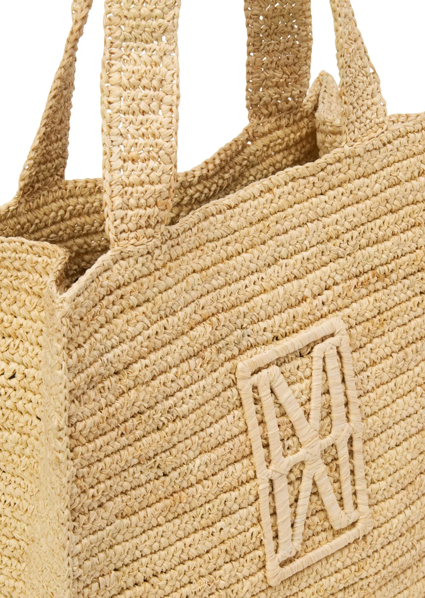 Raffia-Shopper mit gesticktem Logo