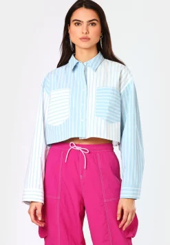 Regular-Fit Bluse in Cropped-Länge mit Streifen-Patches