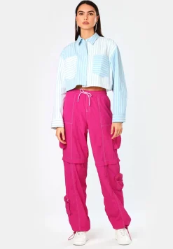 Regular-Fit Bluse in Cropped-Länge mit Streifen-Patches