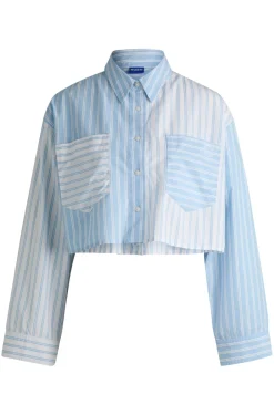 Regular-Fit Bluse in Cropped-Länge mit Streifen-Patches