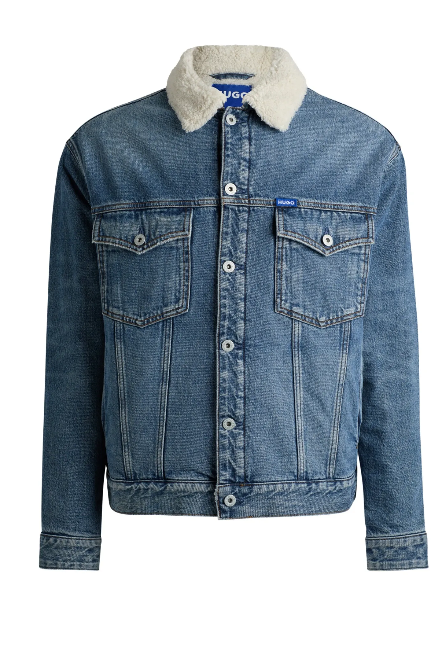 Regular-Fit Jeansjacke mit Innenfutter aus Kunstfell