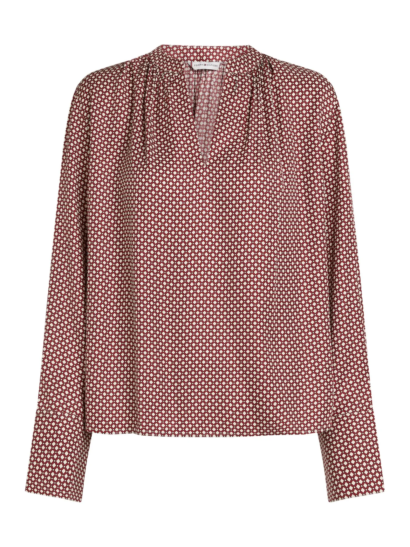 Relaxed Fit Bluse mit gerafftem V-Ausschnitt