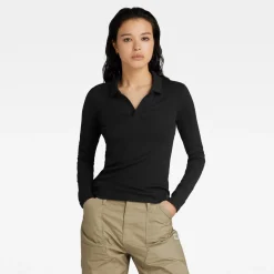 RIBBED SLIM POLO TOP