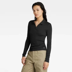 RIBBED SLIM POLO TOP