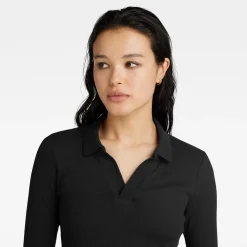 RIBBED SLIM POLO TOP